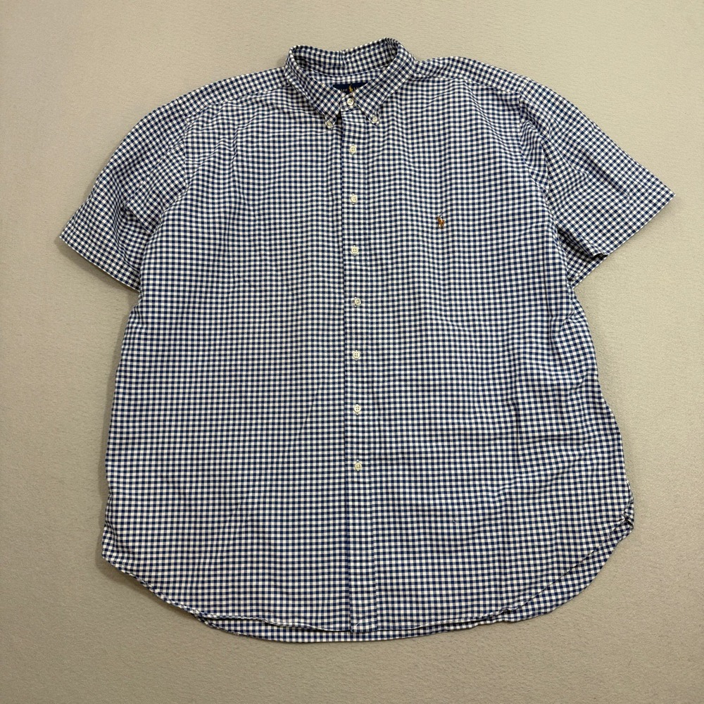 Polo Ralph Lauren Button Down Shirt Mens 3XLT Blue Gingham Short Sleeve Preppy